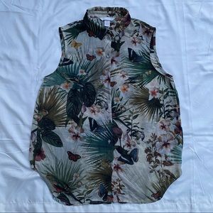 H&M Jungle Bird Sheer Button Down Tank - Size 6